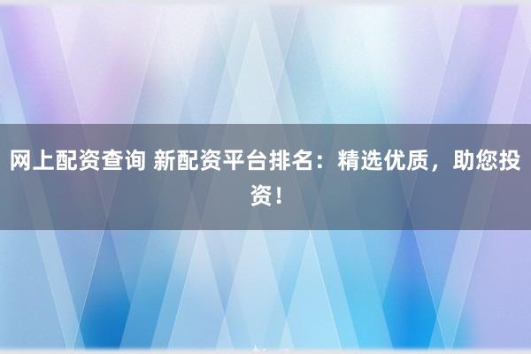 网上配资查询 新配资平台排名：精选优质，助您投资！