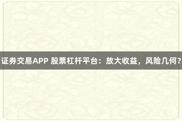 证券交易APP 股票杠杆平台：放大收益，风险几何？