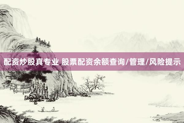 配资炒股真专业 股票配资余额查询/管理/风险提示