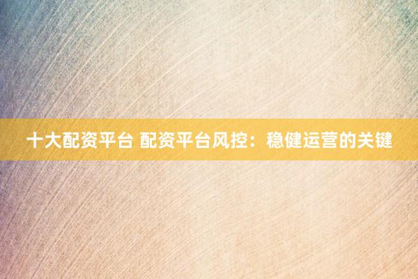 十大配资平台 配资平台风控：稳健运营的关键