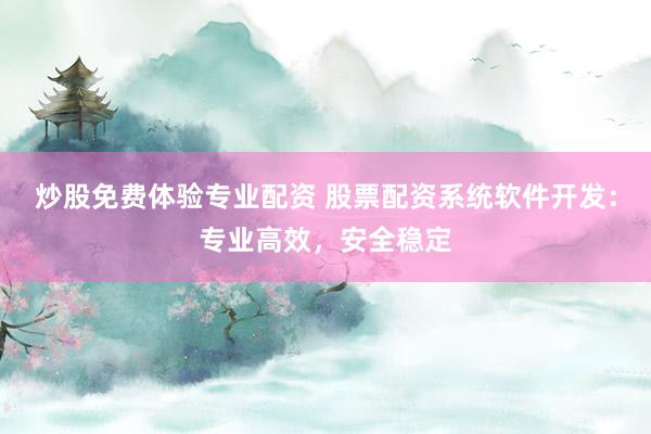 炒股免费体验专业配资 股票配资系统软件开发：专业高效，安全稳定